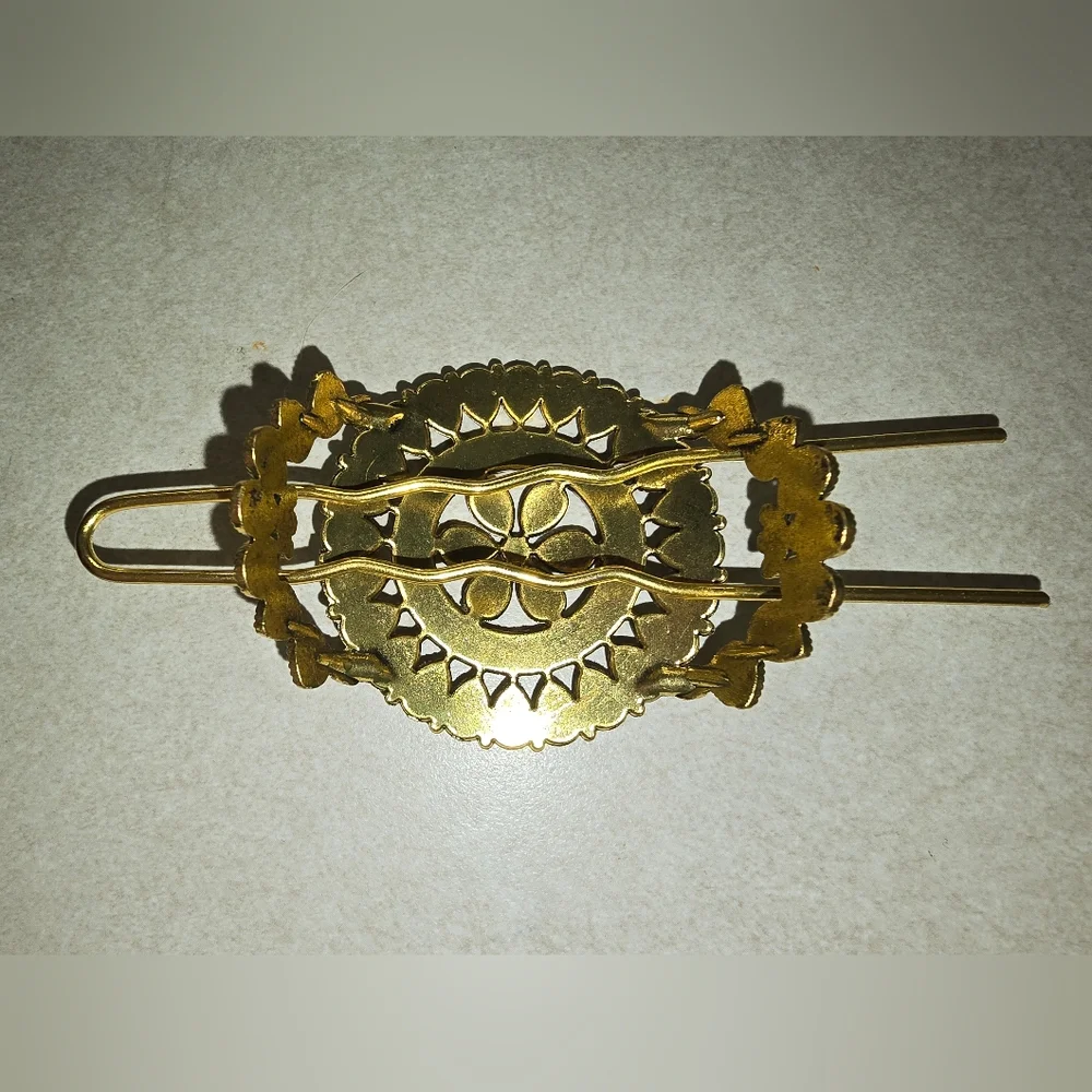 Gold and Turquoise Hair Clip - Picture 4 of 6